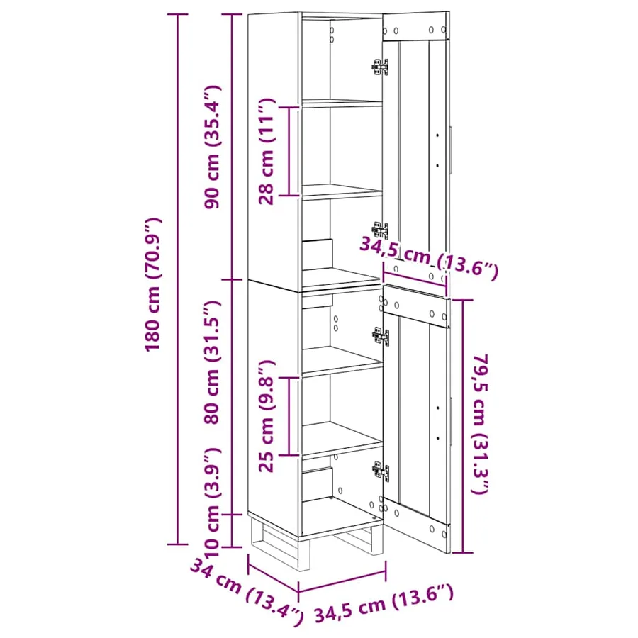 Haut Armoire Chêne artisanal 34,5 x 34 x 180 cm - 15