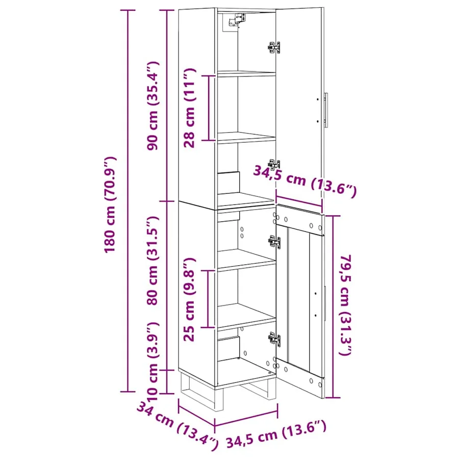 Haut Armoire Chêne artisanal 34,5 x 34 x 180 cm - 15