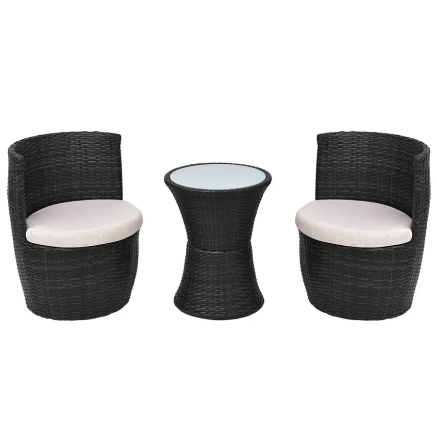 Mobilier de bistro 3 pcs avec coussins Résine tressée Noir - 2