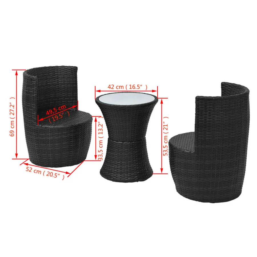 Mobilier de bistro 3 pcs avec coussins Résine tressée Noir - 8