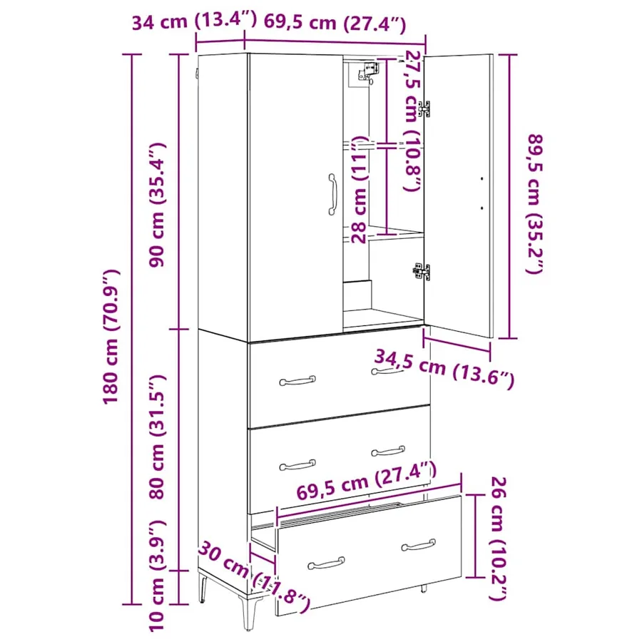Haut Armoire Chêne artisanal 69,5 x 34 x 180 cm - 14