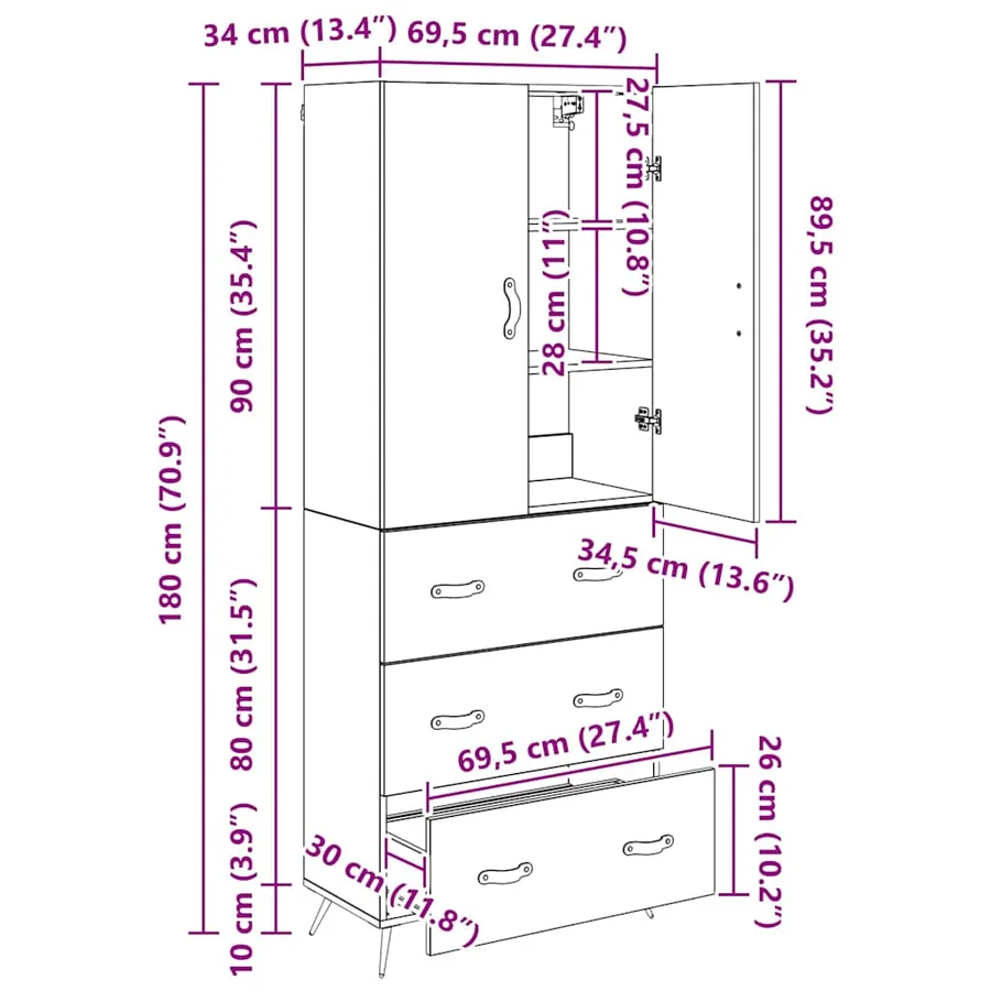 Haut Armoire Chêne artisanal 69,5 x 34 x 180 cm - 15