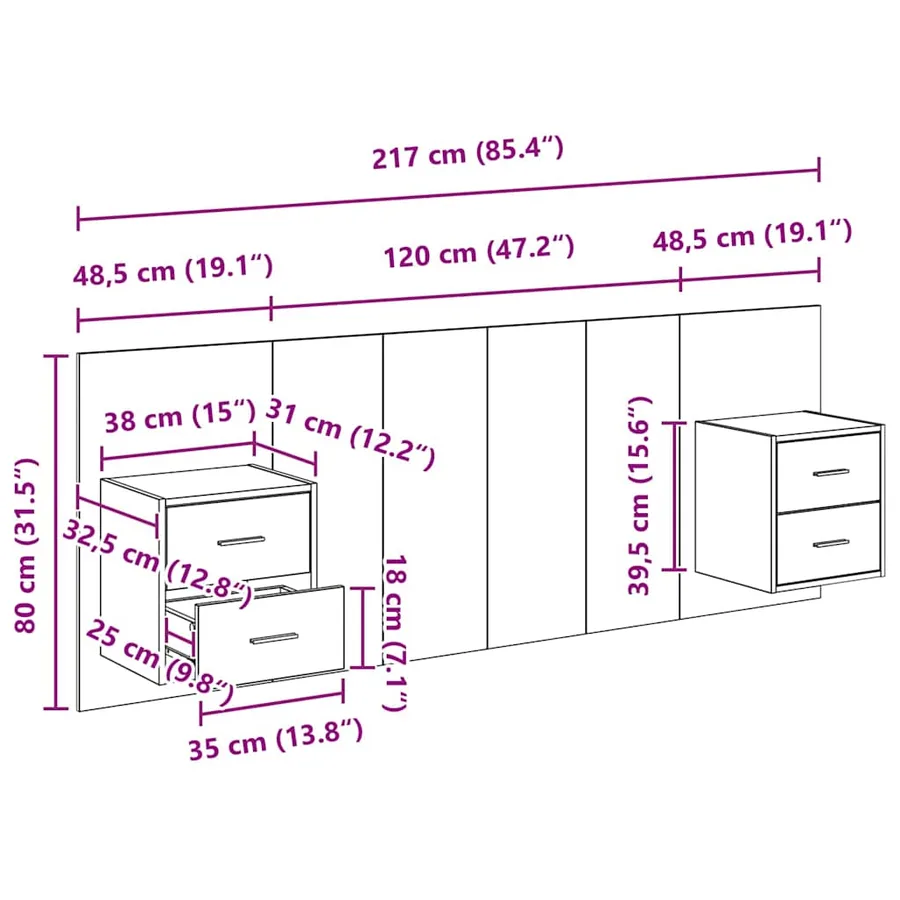 Tête de lit avec armoire 3 pcs Chêne artisanal - 16