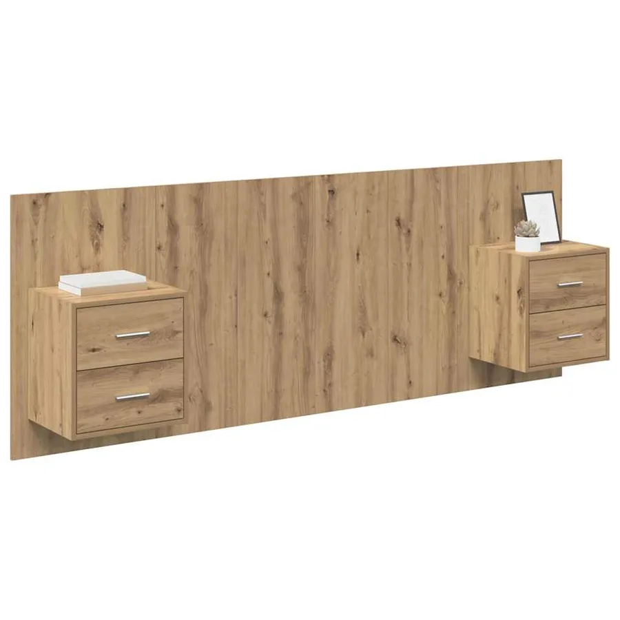 Tête de lit avec armoire 3 pcs Chêne artisanal - 3