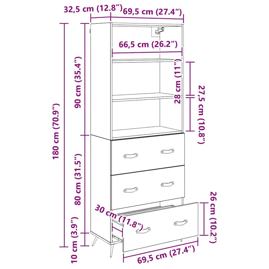 Haut Armoire Chêne artisanal 69,5 x 34 x 180 cm - 14