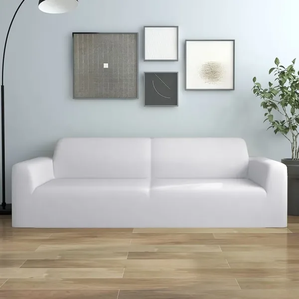 Housse extensible de canapé 2 places Blanc Jersey de polyester