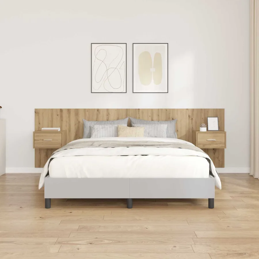 Tête de lit avec armoire 3 pcs Chêne artisanal