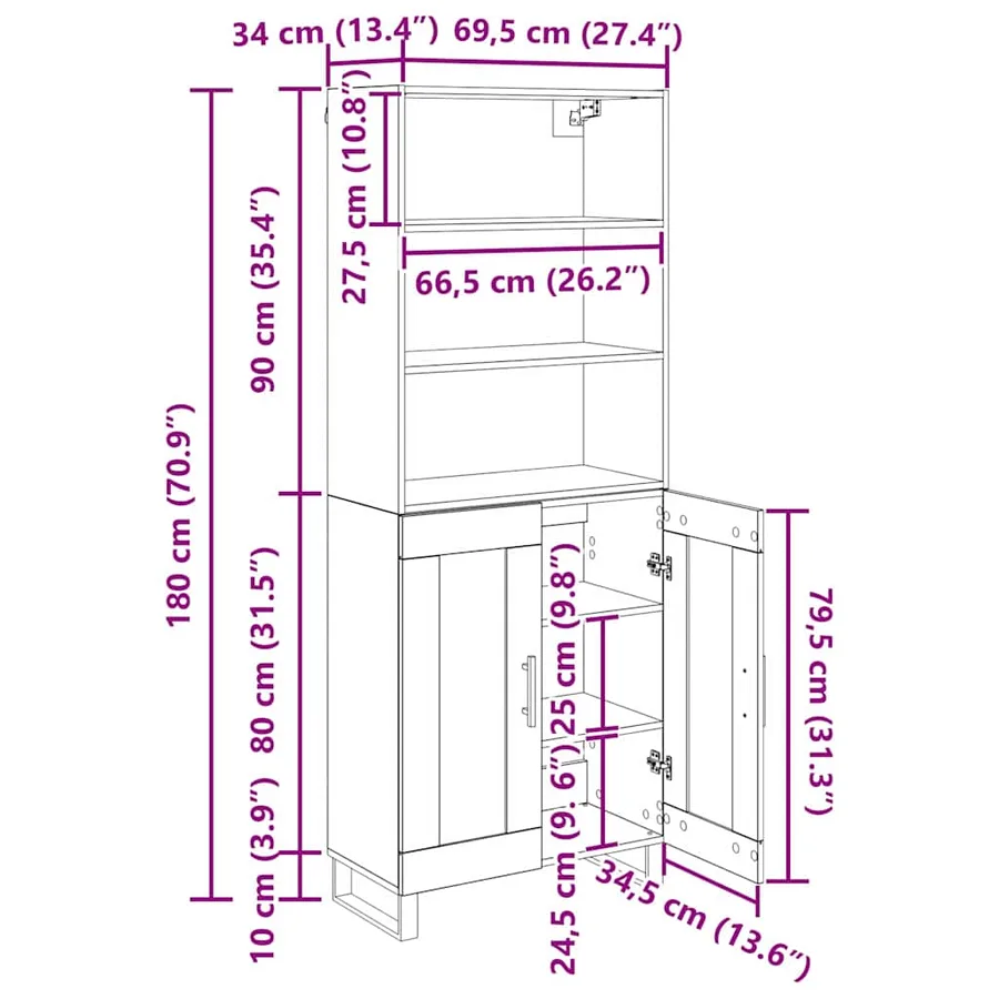 Haut Armoire 2 pcs Chêne artisanal 69,5 x 34 x 180 cm - 14