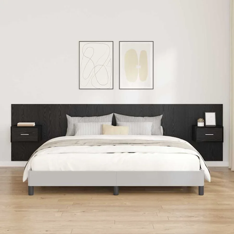 Tête de lit avec armoire 3 pcs Chêne noir Bois d'ingénierie