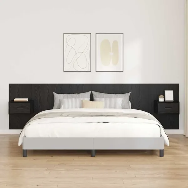 Tête de lit avec armoire 3 pcs Chêne noir Bois d'ingénierie