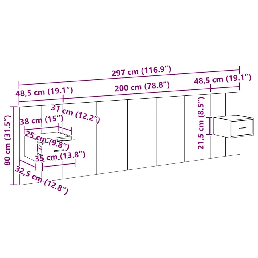Tête de lit avec armoire 3 pcs Chêne noir Bois d'ingénierie - 15
