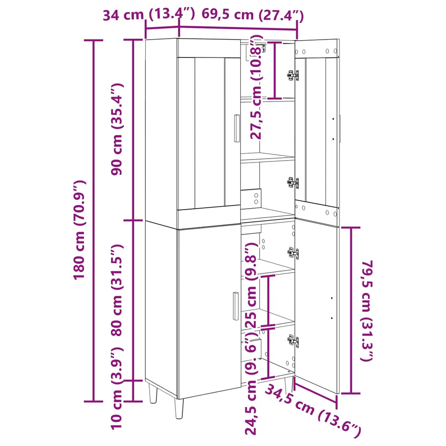 Haut Armoire Chêne artisanal 69,5 x 34 x 180 cm - 14