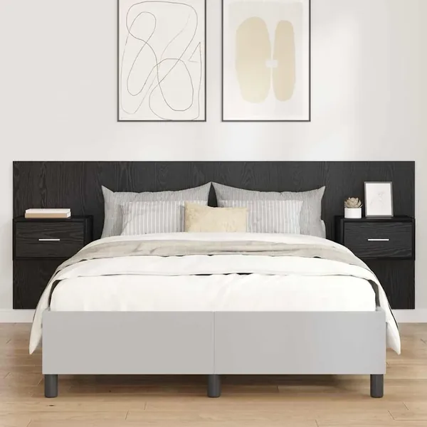 Tête de lit avec armoire 3 pcs Chêne noir Bois d'ingénierie