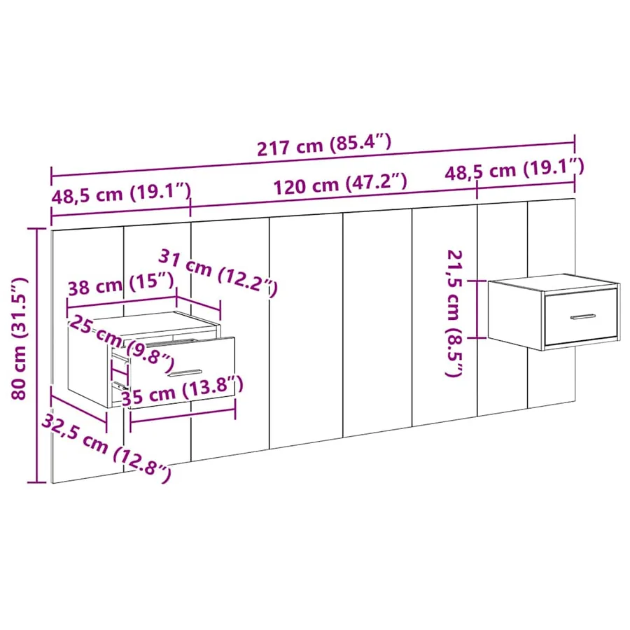 Tête de lit avec armoire 3 pcs Chêne noir Bois d'ingénierie - 15