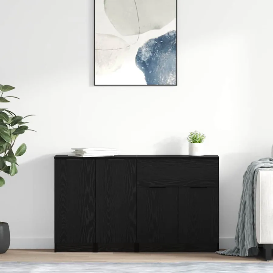Buffet avec tiroir 3 pcs Chêne noir Bois d'ingénierie