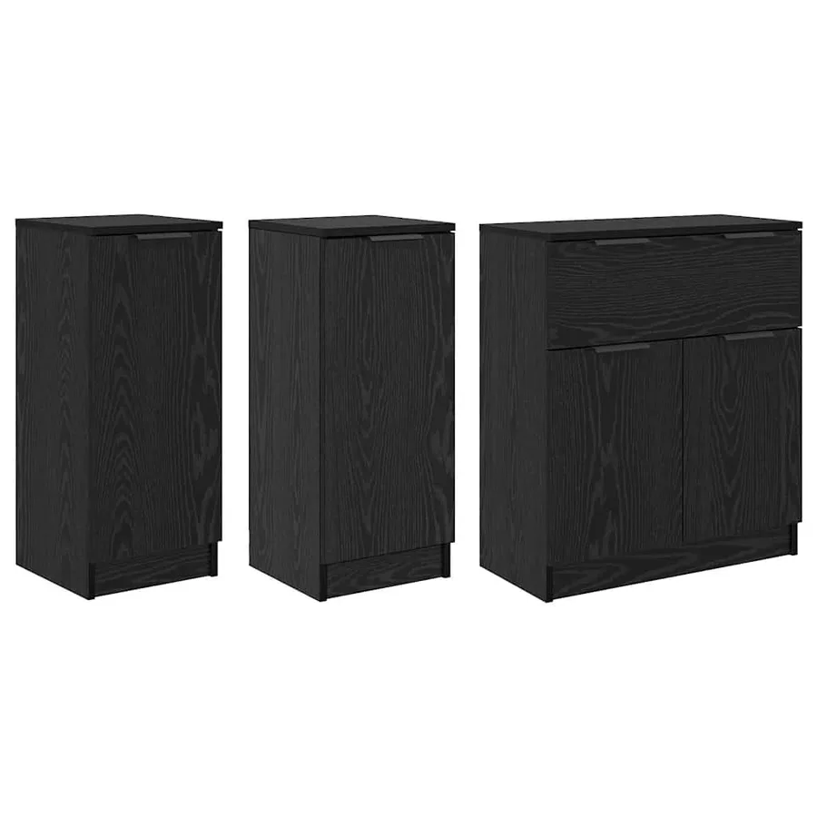 Buffet avec tiroir 3 pcs Chêne noir Bois d'ingénierie - 2
