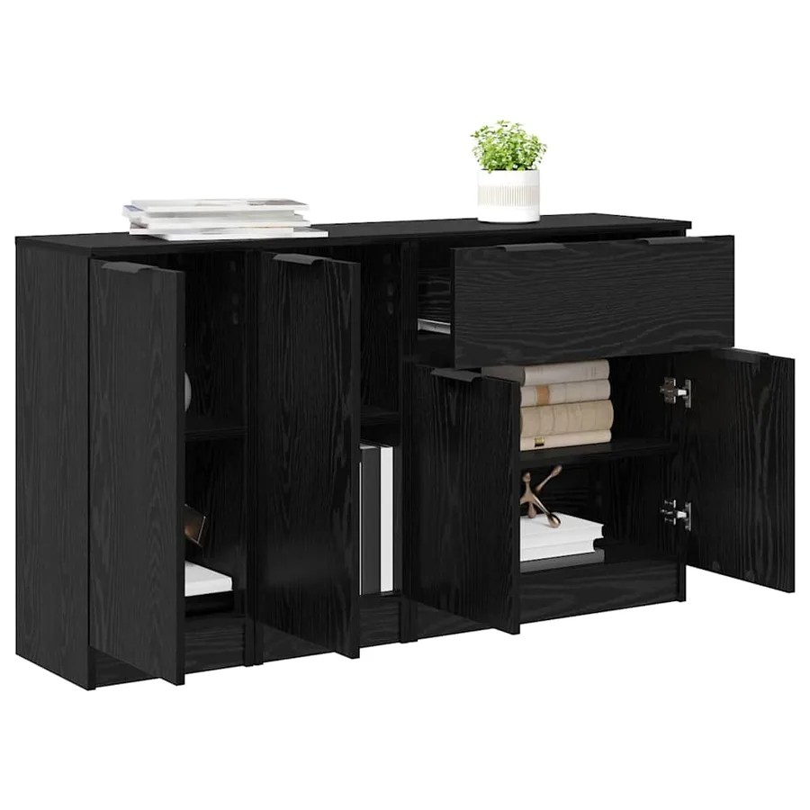 Buffet avec tiroir 3 pcs Chêne noir Bois d'ingénierie - 3