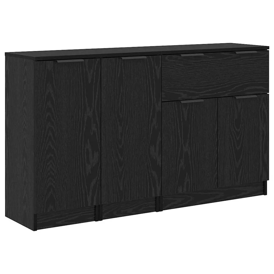 Buffet avec tiroir 3 pcs Chêne noir Bois d'ingénierie - 5