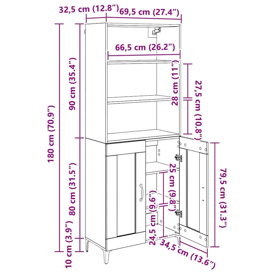 Haut Armoire Chêne noir 69,5 x 34 x 180 cm Bois d'ingénierie - 14