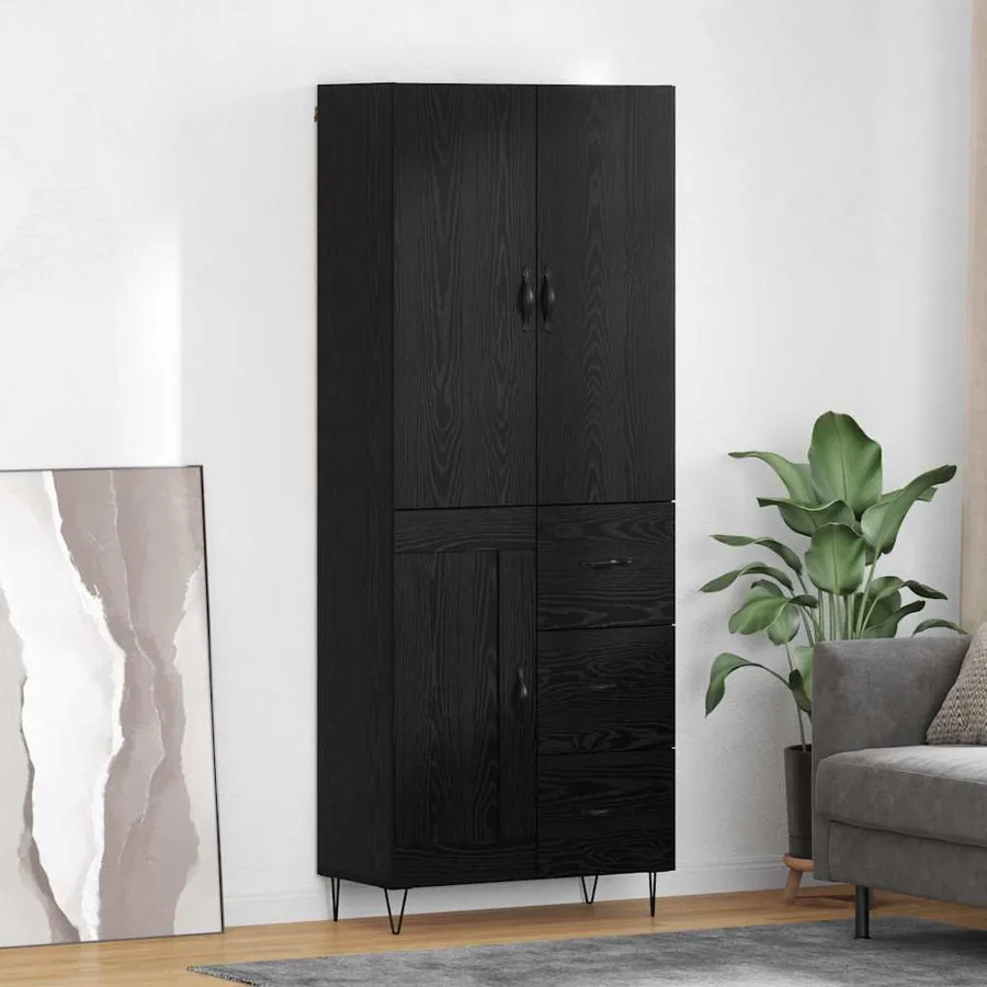 Haut Armoire 2 pcs Chêne noir Bois d'ingénierie et verre