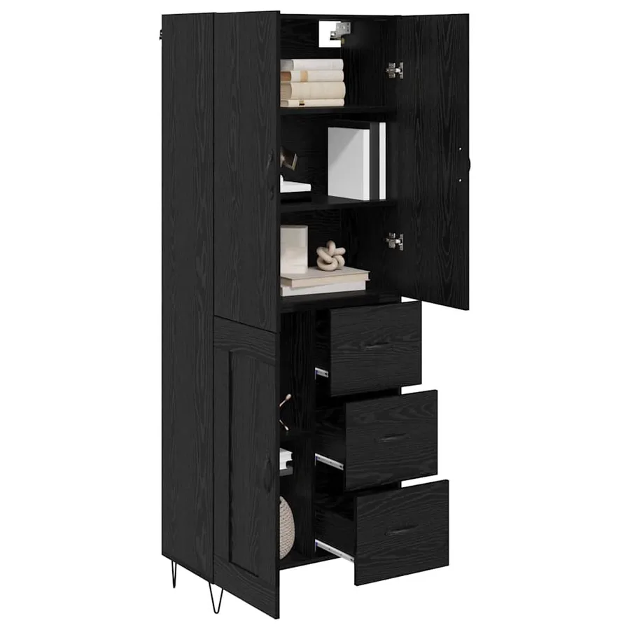Haut Armoire 2 pcs Chêne noir Bois d'ingénierie et verre - 3