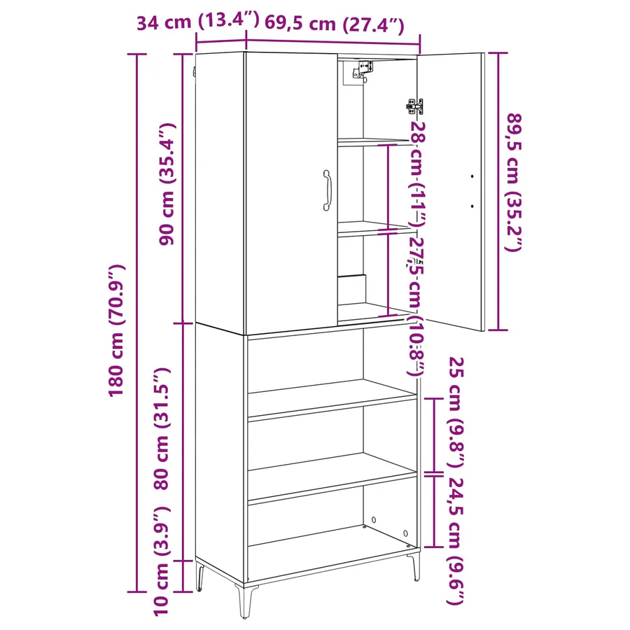 Haut Armoire Chêne noir 69,5 x 34 x 180 cm Bois d'ingénierie - 13