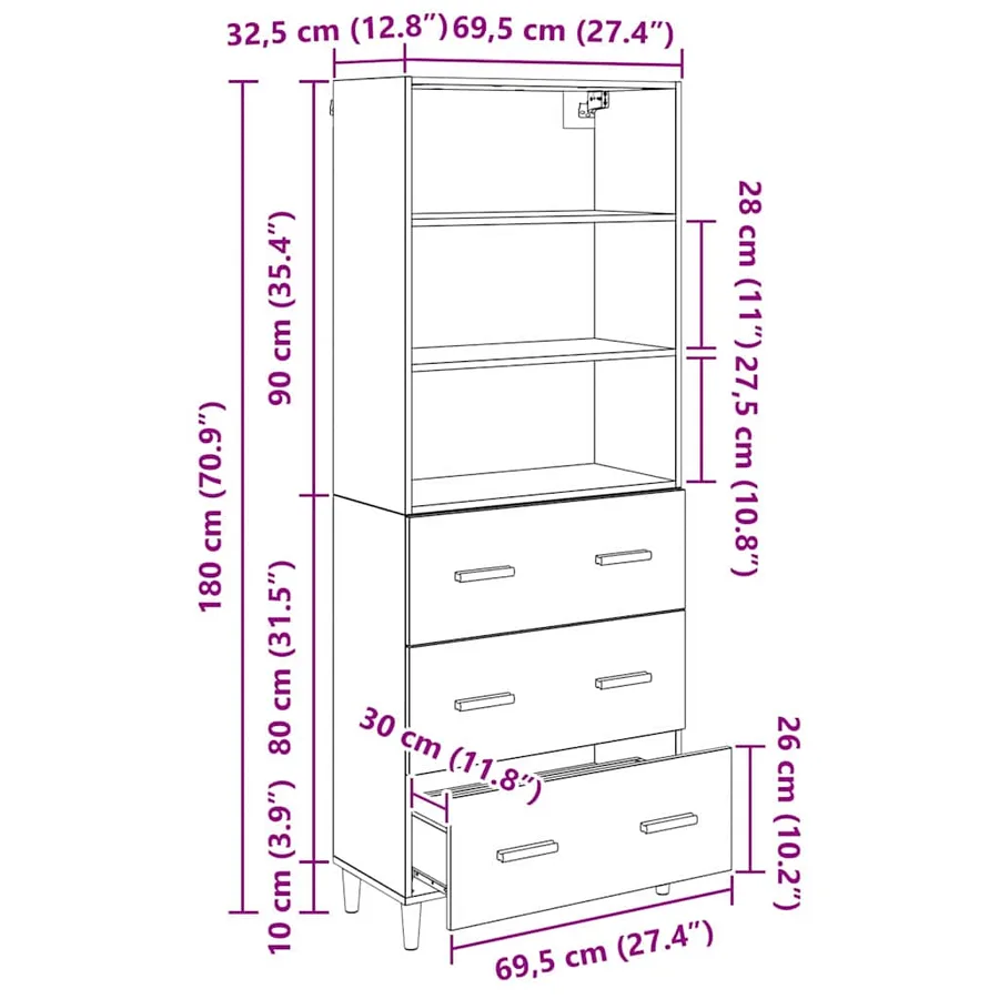 Haut Armoire Chêne noir 69,5 x 32,5 x 180 cm Bois d'ingénierie - 13