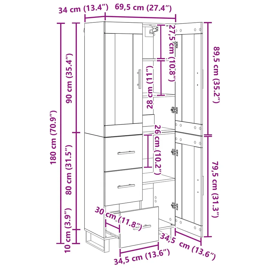 Haut Armoire 2 pcs Chêne noir Bois Aggloméré et Verre - 15