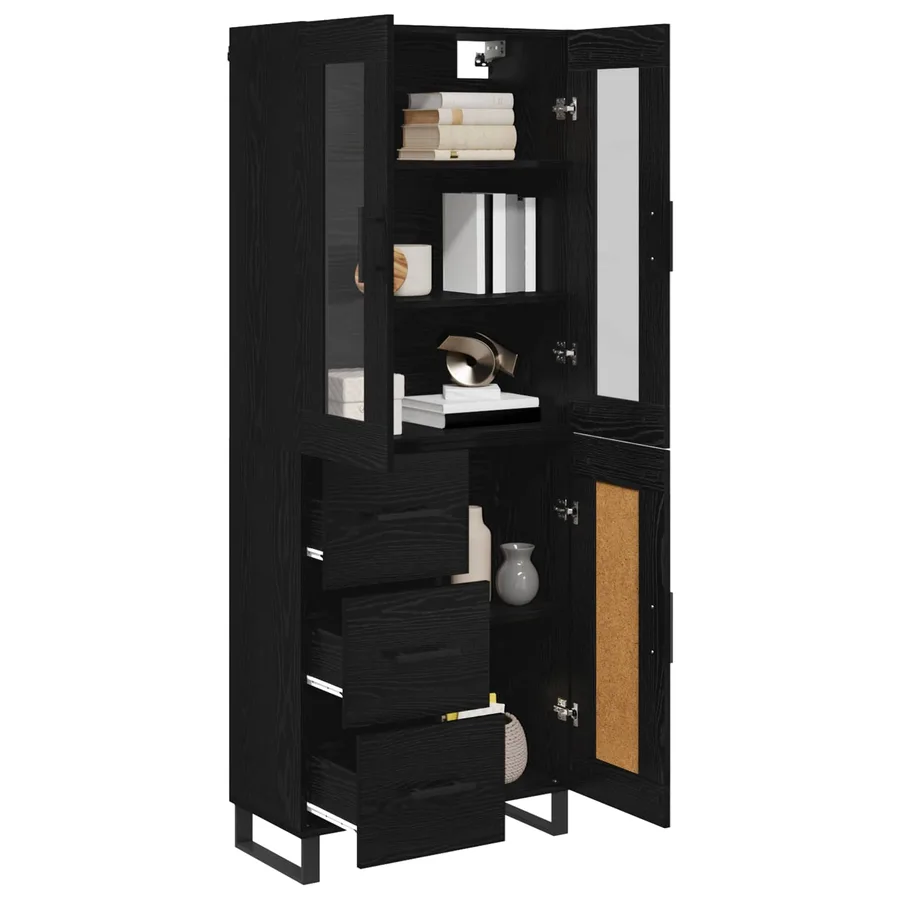 Haut Armoire 2 pcs Chêne noir Bois Aggloméré et Verre - 3