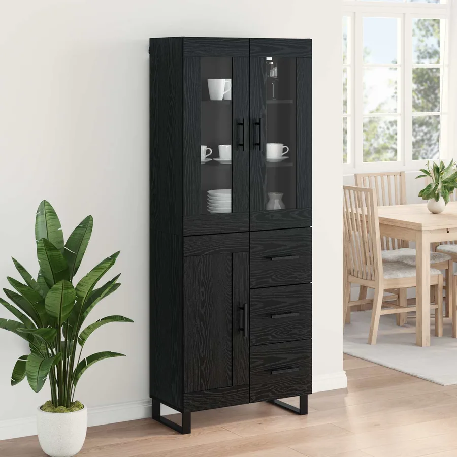 Haut Armoire 2 pcs Chêne noir Bois Aggloméré et Verre - 4
