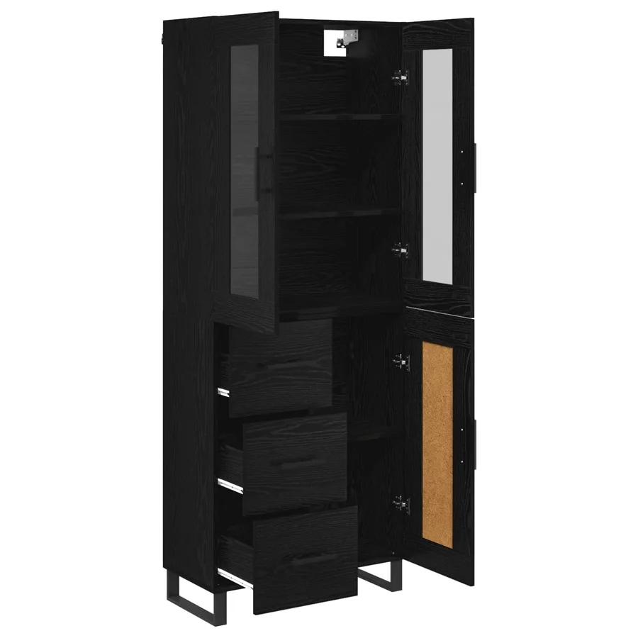 Haut Armoire 2 pcs Chêne noir Bois Aggloméré et Verre - 5