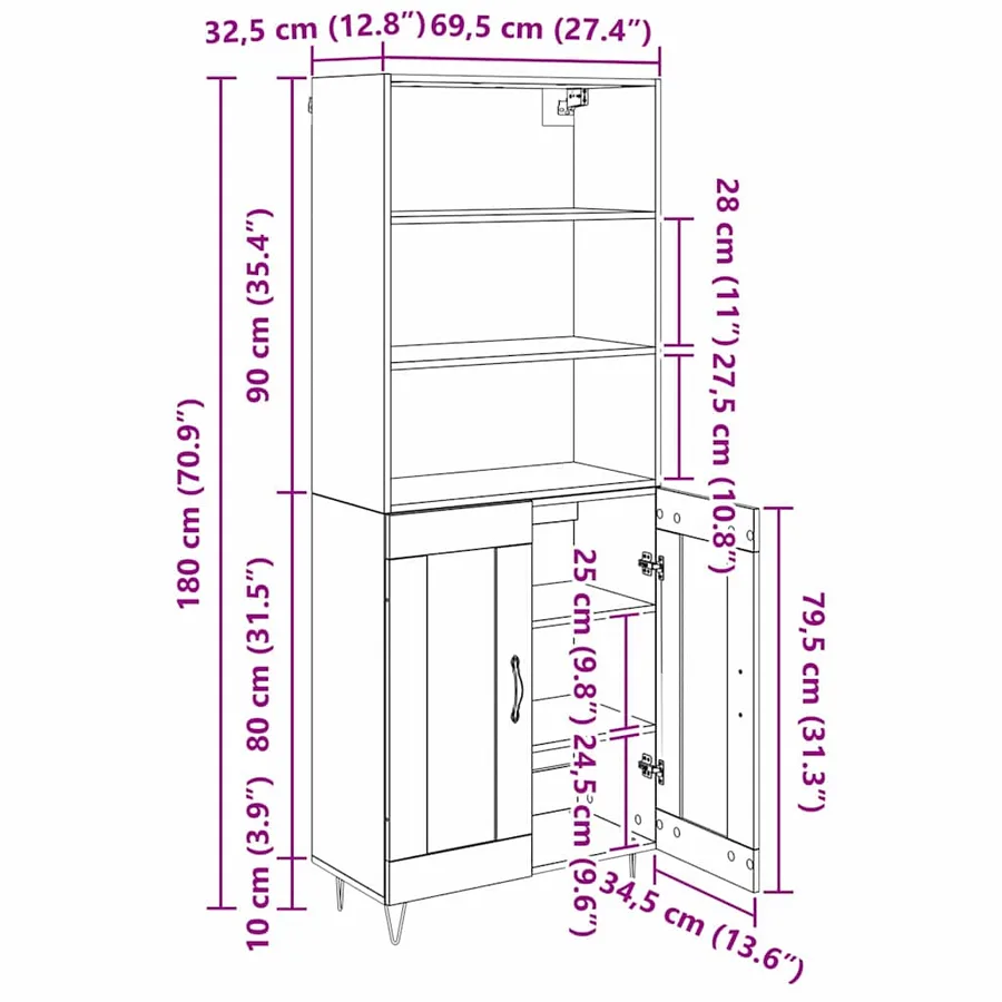 Haut Armoire avec tiroir 2 pcs Chêne noir Bois d'ingénierie - 13