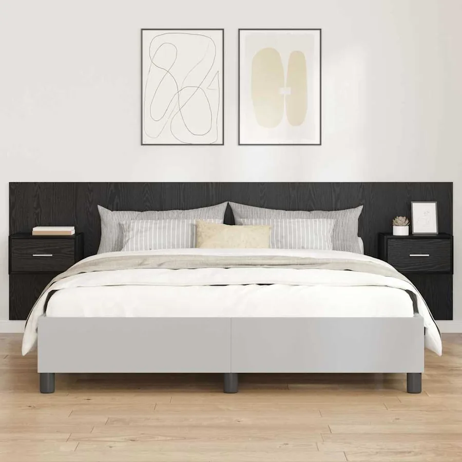 Tête de lit avec armoire 3 pcs Chêne noir Bois d'ingénierie