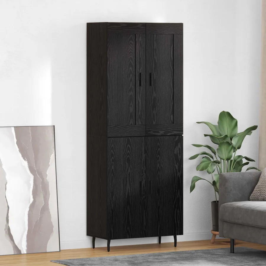 Haut Armoire 2 pcs Chêne noir Bois d'ingénierie