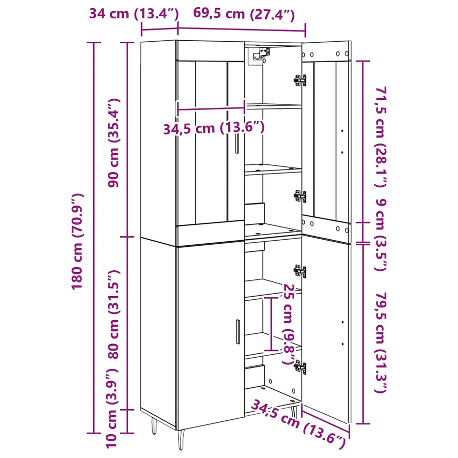 Haut Armoire 2 pcs Chêne noir Bois d'ingénierie - 13