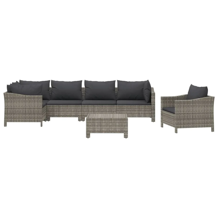 Salon de jardin 7 pcs avec coussins Gris Résine tressée - 3