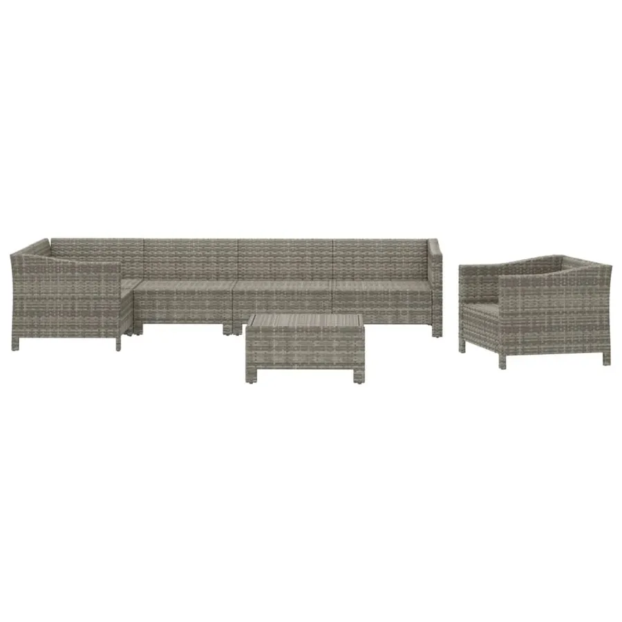 Salon de jardin 7 pcs avec coussins Gris Résine tressée - 4