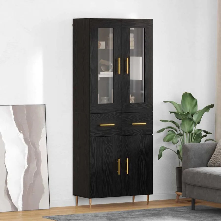 Haut Armoire avec tiroir 2 pcs Chêne noir Bois d'ingénierie