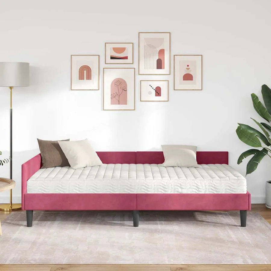 Cadre de lit d'angle avec matelas Autre 2 pcs Vert Velours - 3