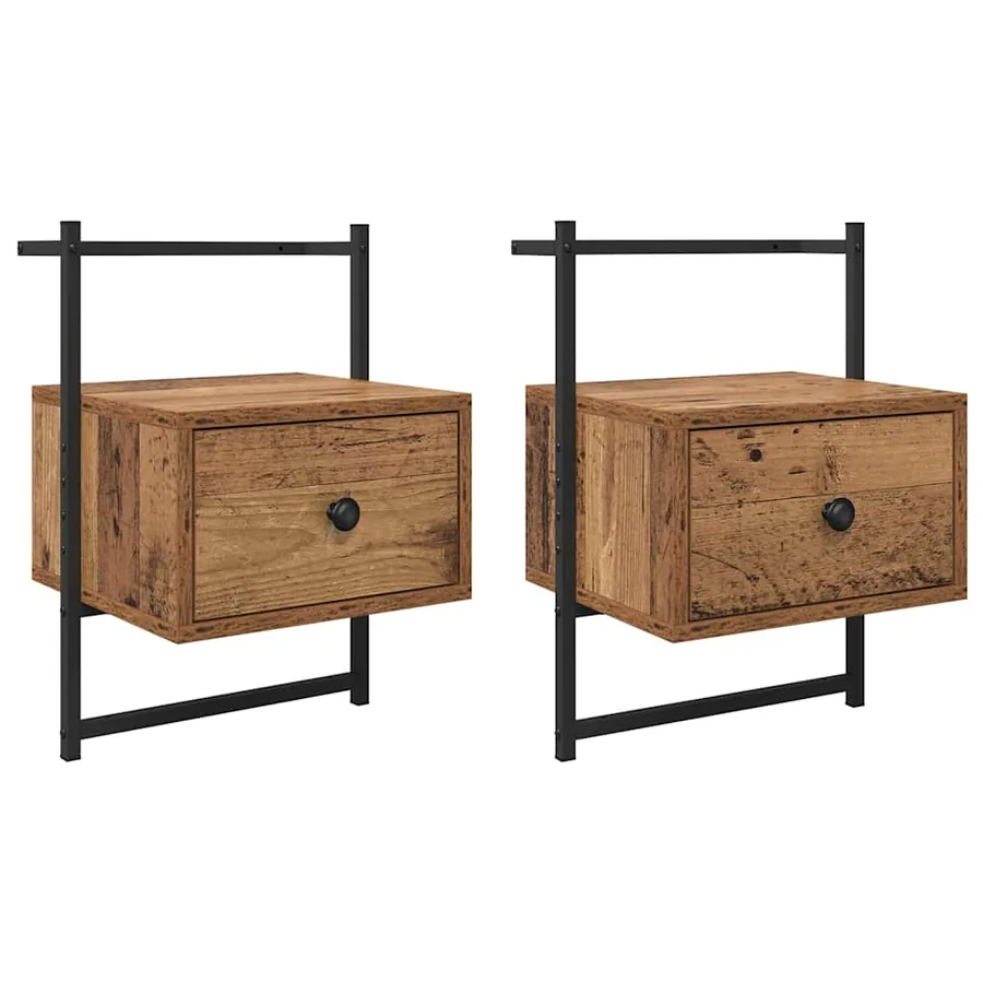 Cabinet de chevet avec tiroir 2 pcs Bois ancien 35 x 30 x 51 cm - 2