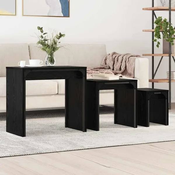 Table basse 3 pcs Chêne noir Bois d'ingénierie