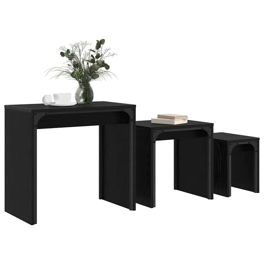 Table basse 3 pcs Chêne noir Bois d'ingénierie - 3