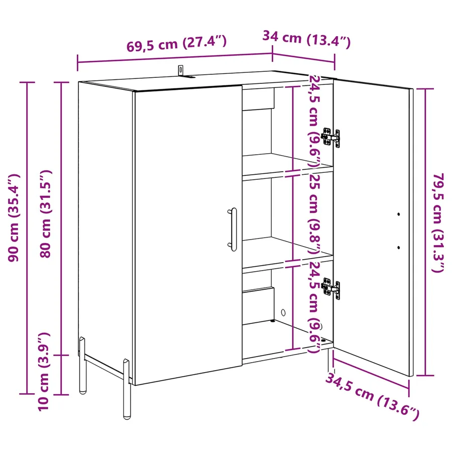 Buffet Chêne noir 69,5 x 34 x 90 cm Bois d'ingénierie - 14