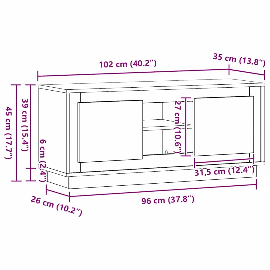 Meuble TV Bois Ancien 102 x 35 x 45 cm Bois d'ingénierie - 11