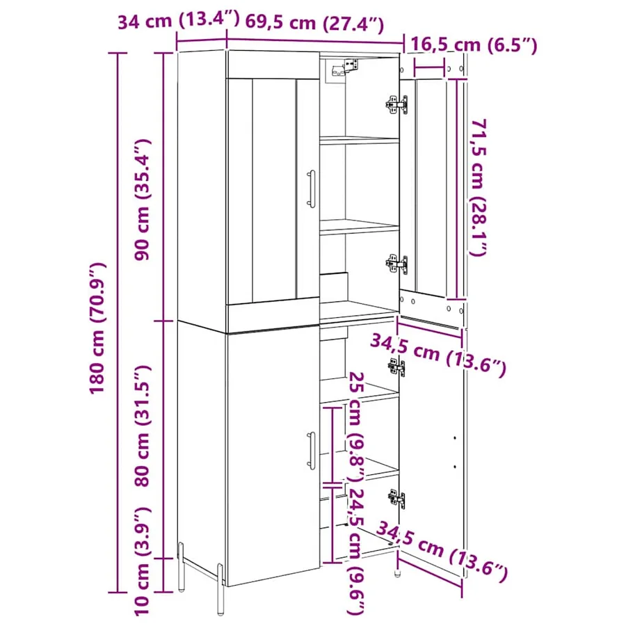 Haut Armoire 2 pcs Chêne noir Bois d'ingénierie - 13