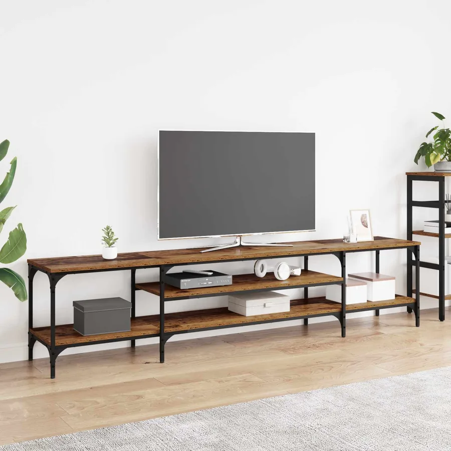 Meuble TV Bois Ancien 201 x 35 x 45 cm Bois d'ingénierie et fer