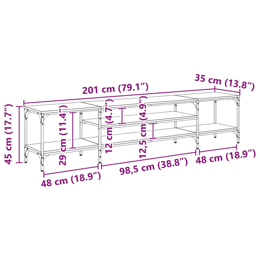 Meuble TV Bois Ancien 201 x 35 x 45 cm Bois d'ingénierie et fer - 12