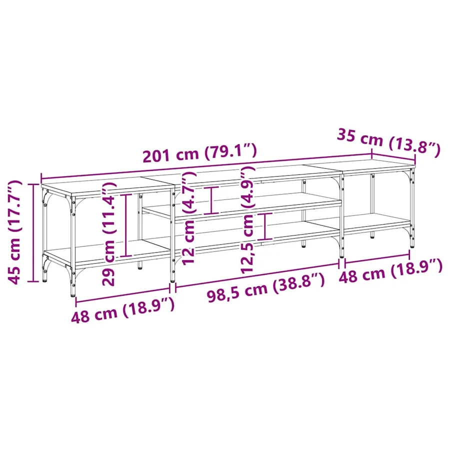 Meuble TV Bois Ancien 201 x 35 x 45 cm Bois d'ingénierie et fer - 13