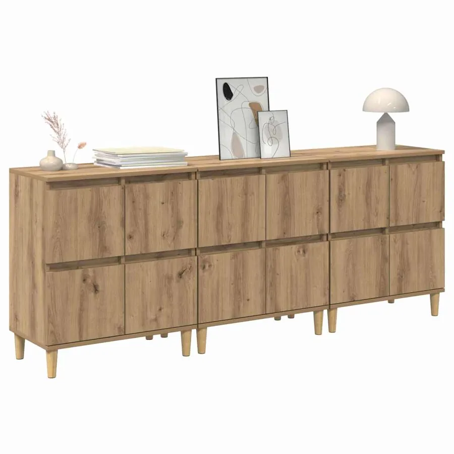 Buffets 3 pcs Chêne artisanal 60 x 35 x 70 cm Bois d'ingénierie - 3