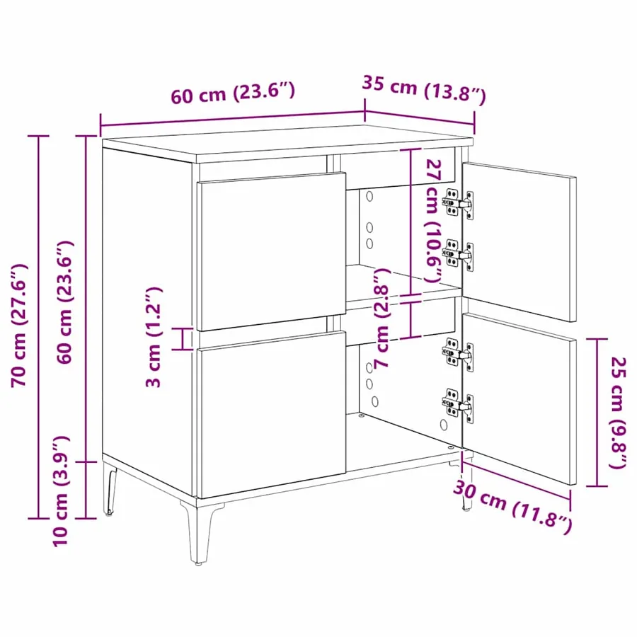 Buffet Chêne noir 60 x 35 x 70 cm Bois d'ingénierie et fer - 14